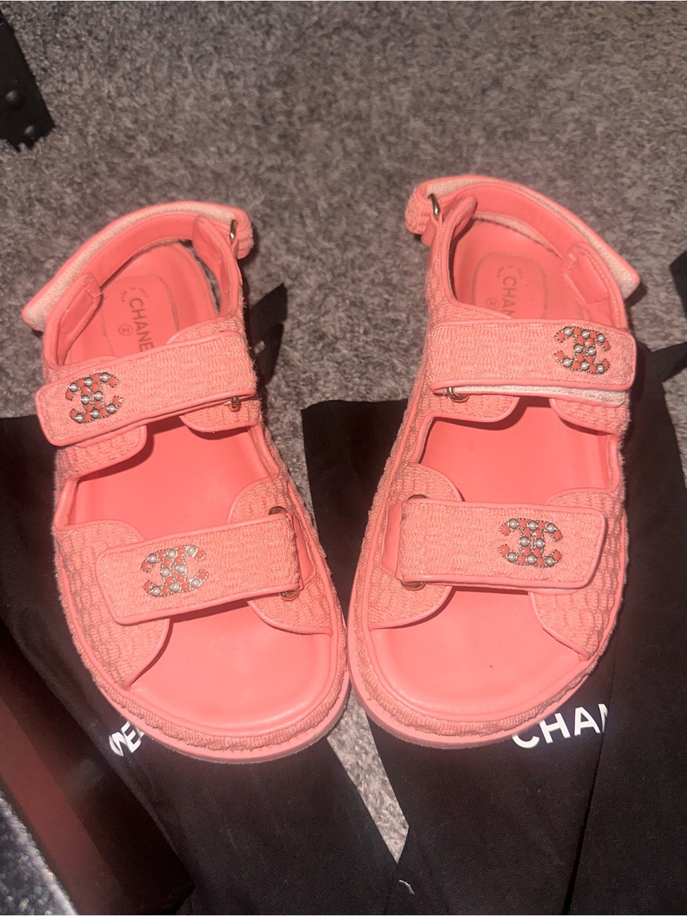 CHANEL Coral Pink Crystal CC Strap Sandals - Picture 3 of 10